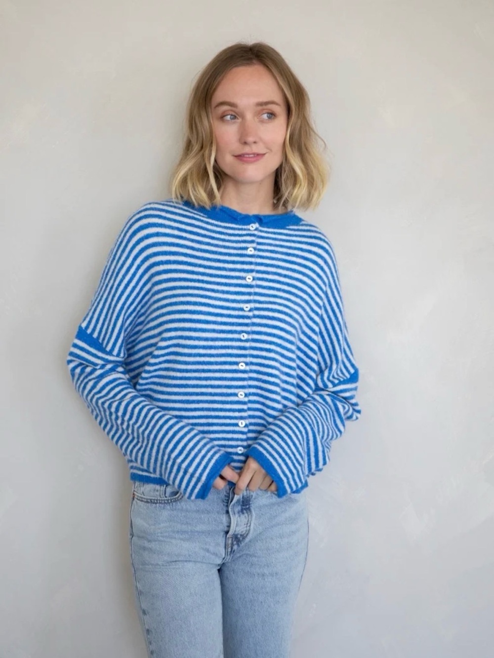 Blue striped Piper Things Between cardigan, NWT